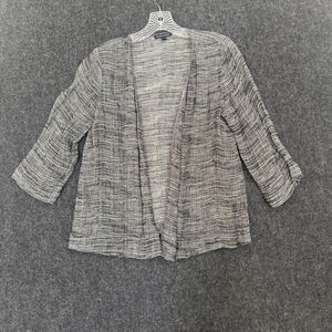Eileen Fisher Kimono Jacket Women's Small Gray Linen Blend Open Knit Striped